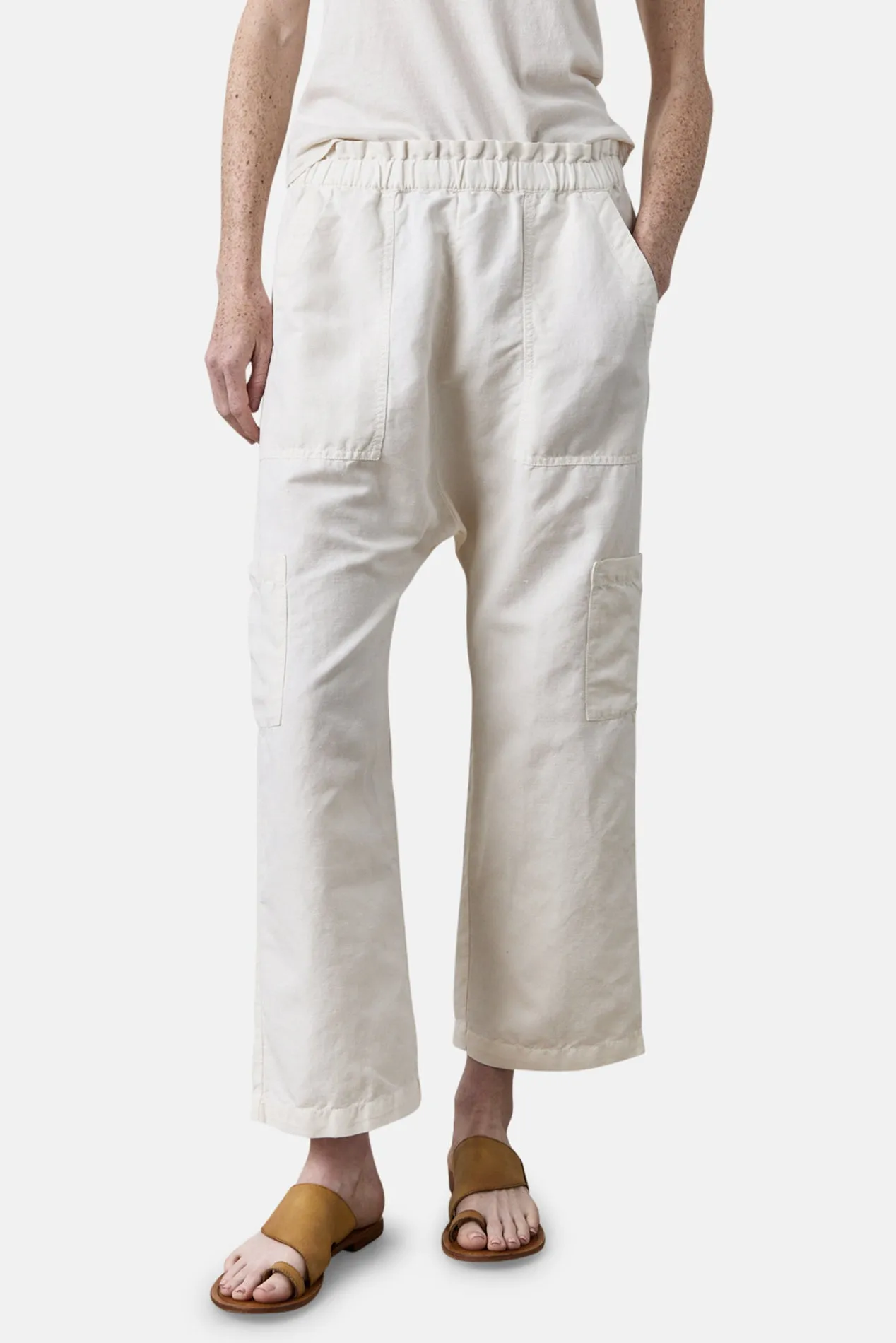 Shailey Paperbag Waist Linen Cotton Pant Ivory sold by Blue & Cream