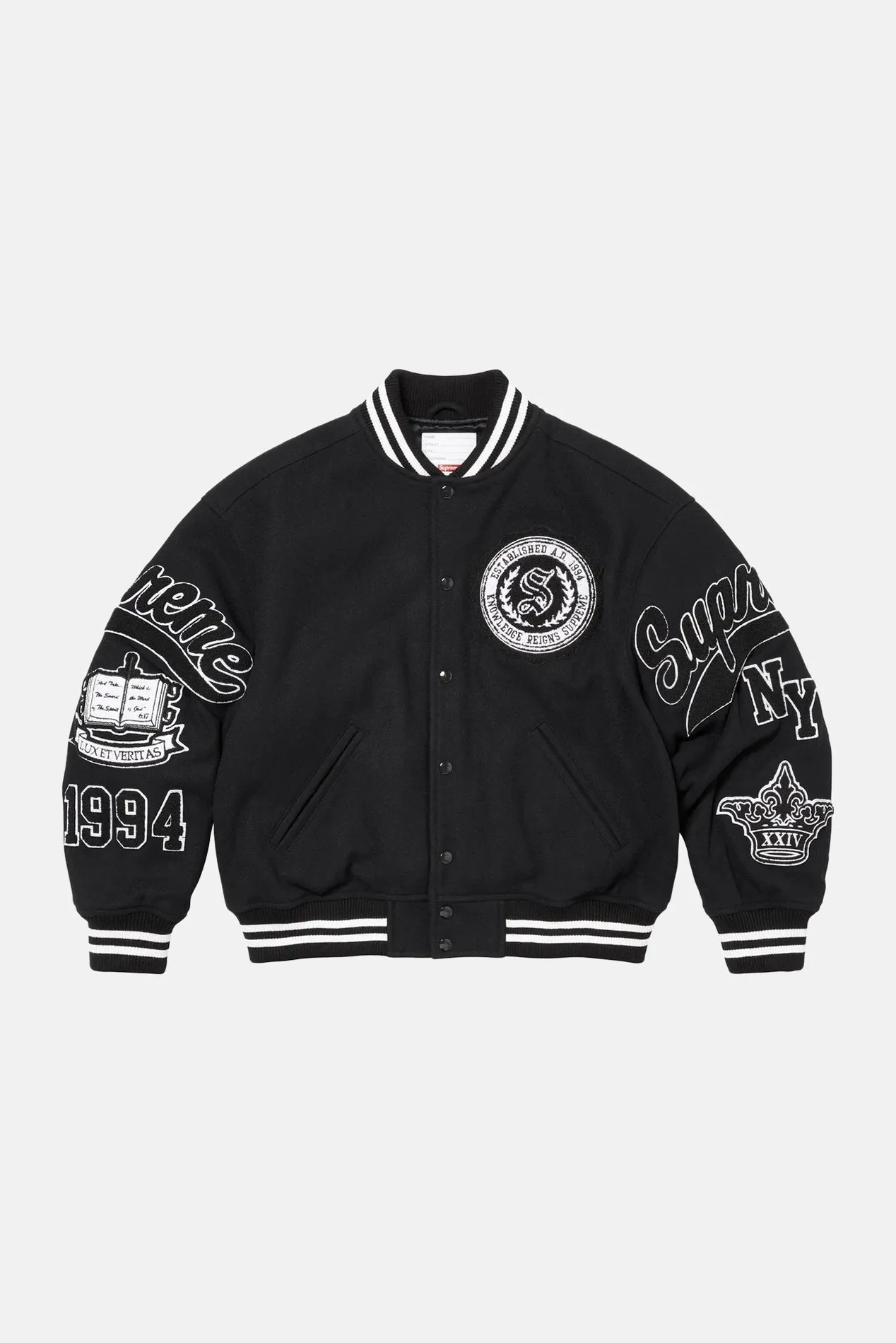 Veritas Varsity Jacket Black sold by Blue & Cream