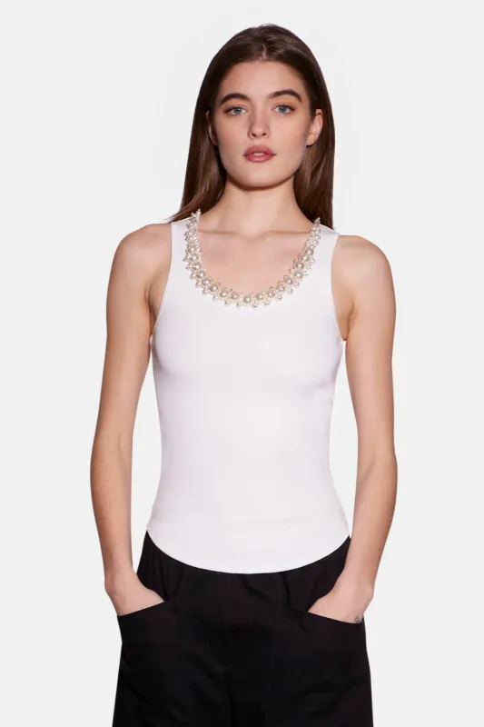 Crush Embellished Tank Ivory sold by Blue & Cream