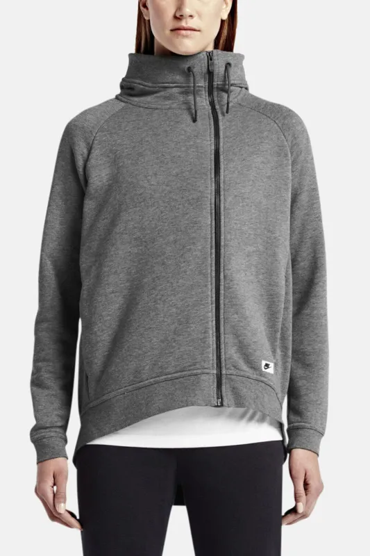 Women's Fleece Cape Asymmetrical Zip Hoodie Grey made by Nike