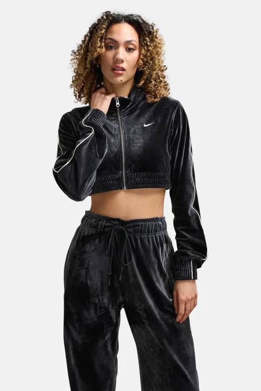 Women's Cropped Velour Full Zip Top Black/Sail sold by Blue & Cream