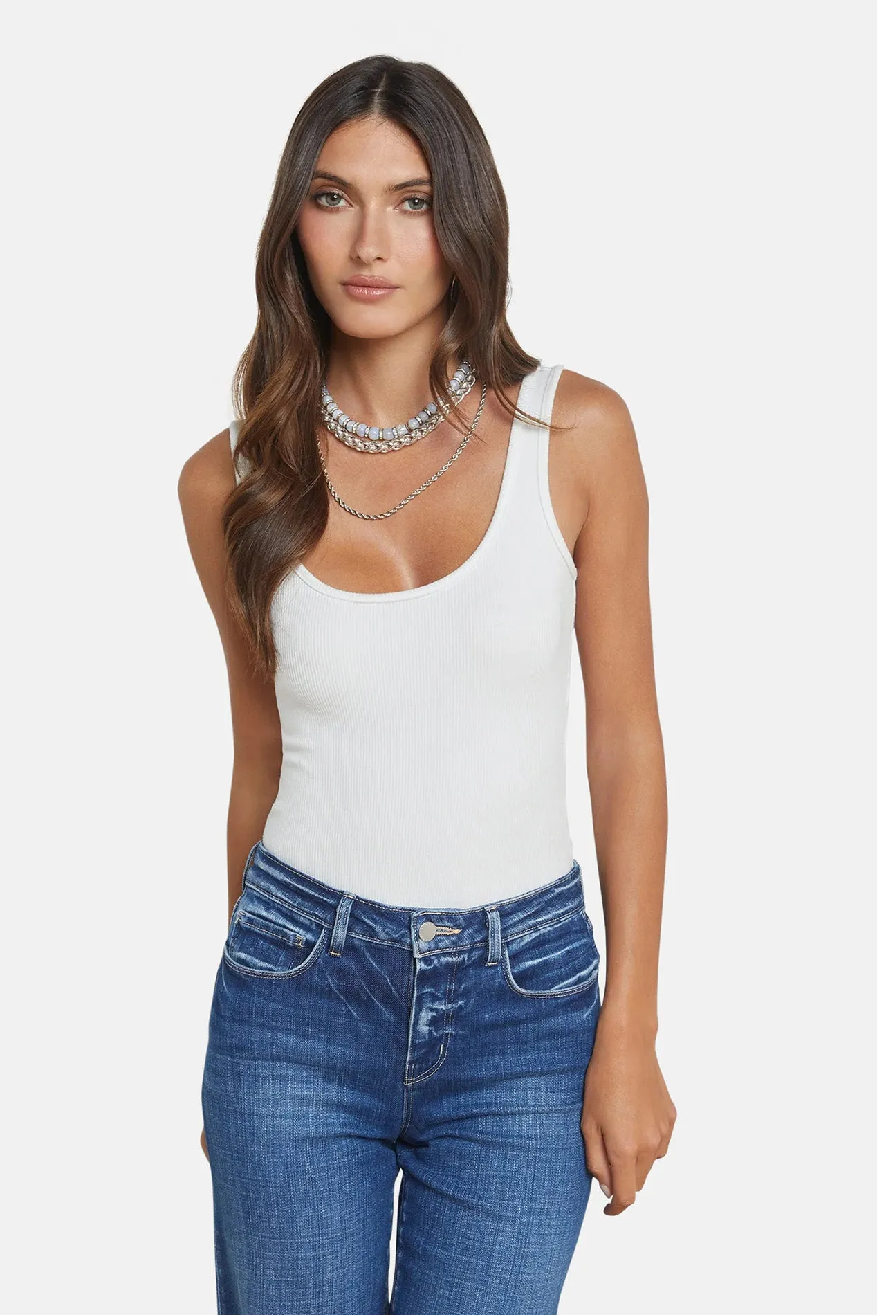 Nica Scoop Neck Bodysuit White sold by Blue & Cream