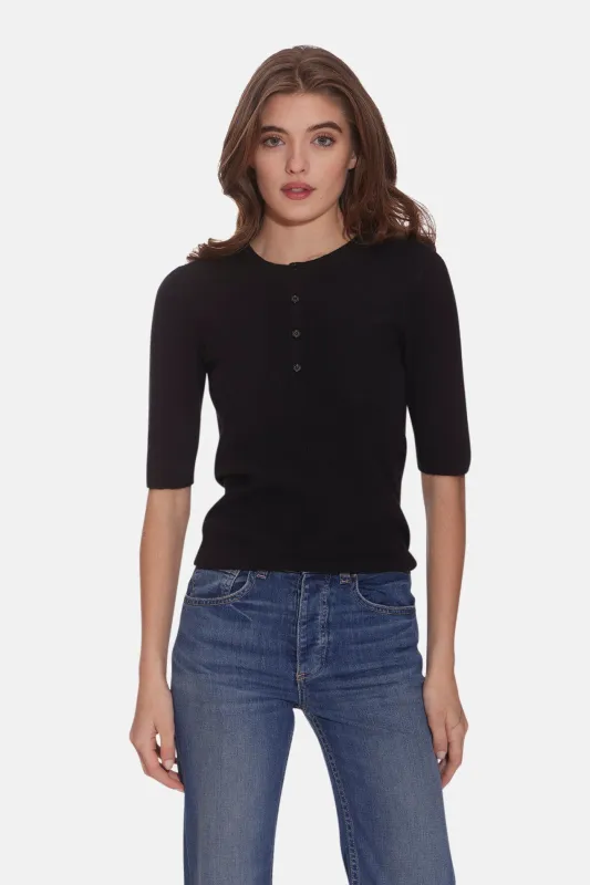 Elsa Short Sleeve Henley Black sold by Blue & Cream