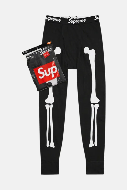 Supreme x Hanes Bones Thermal Pant Black sold by Blue & Cream