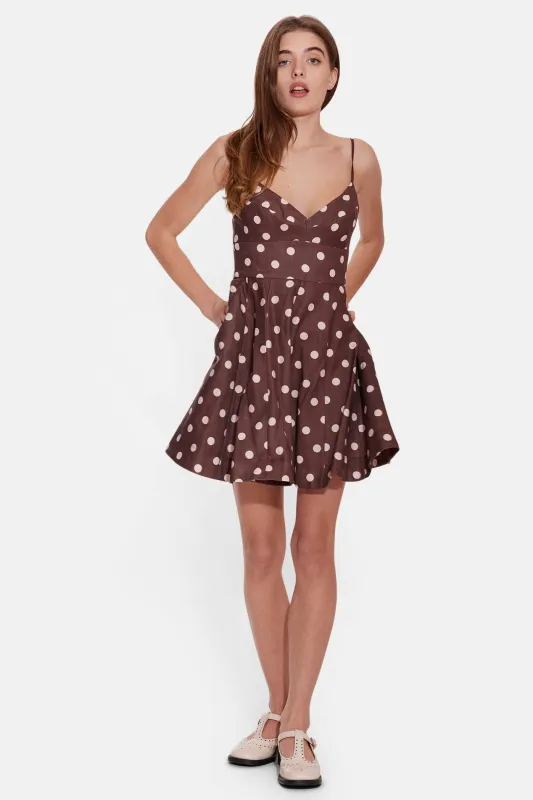 Acacia Fit & Flare Mini Dress Tan/Cream Dot sold by Blue & Cream