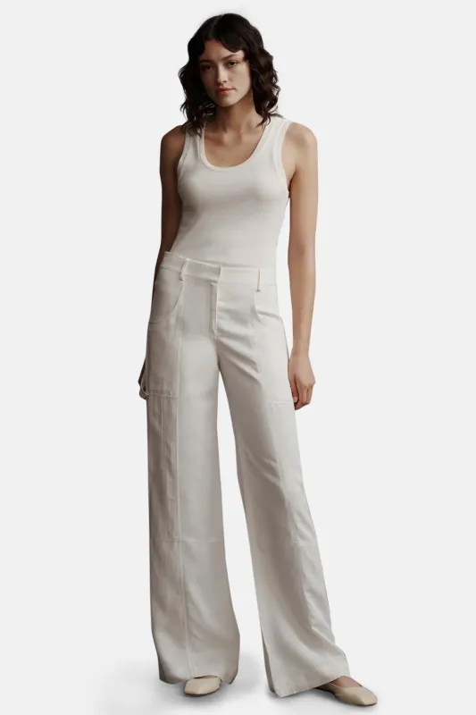 Chrystie Street Pant In Coated Viscose Linen White sold by Blue & Cream