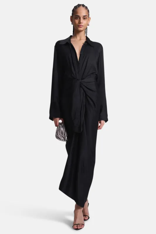 Mila Satin Maxi Shirtdress Black made by A.L.C.