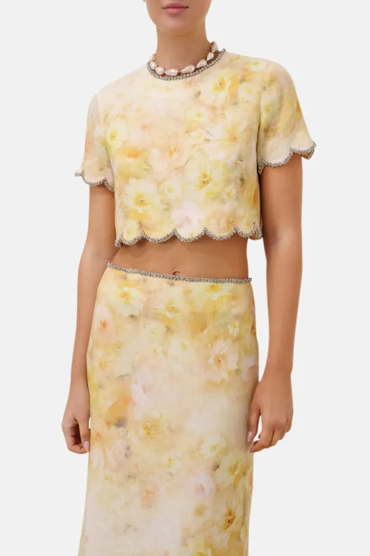 Crush Scalloped Top Yellow Floral made by Zimmermann