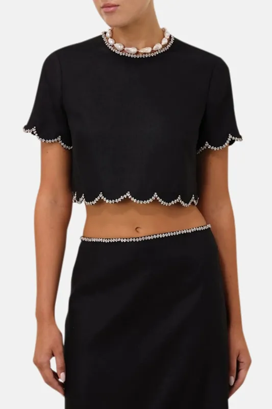 Crush Scalloped Top Black made by Zimmermann