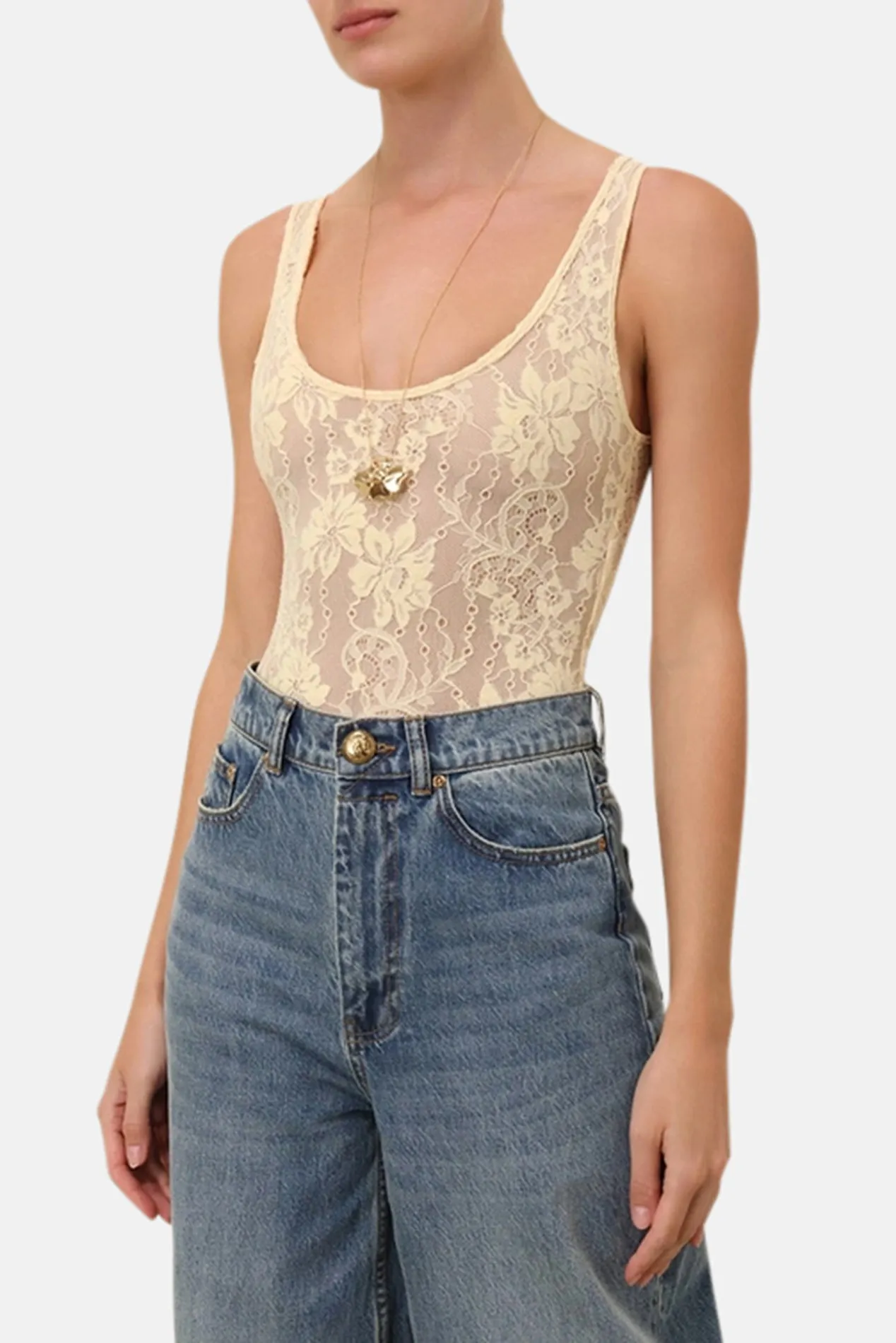 Lace Scoop Neck Bodysuit Cream sold by Blue & Cream