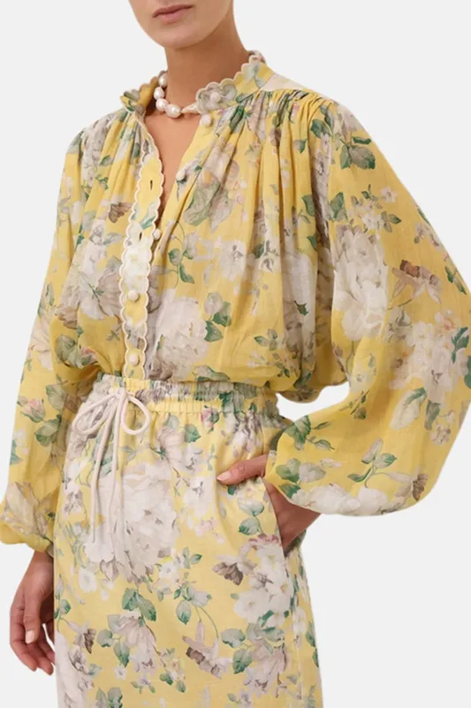 Acacia Scallop Blouse Yellow Floral sold by Blue & Cream