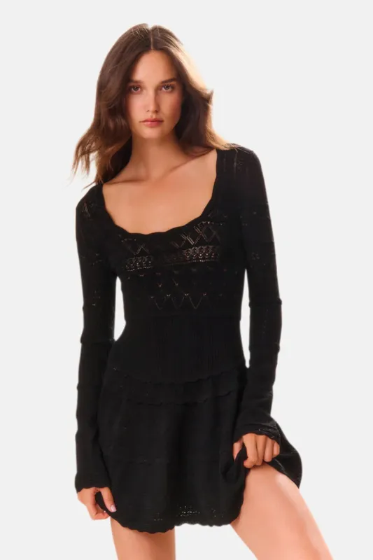 Lavender Pointelle Knit Mini Dress Black made by LoveShackFancy