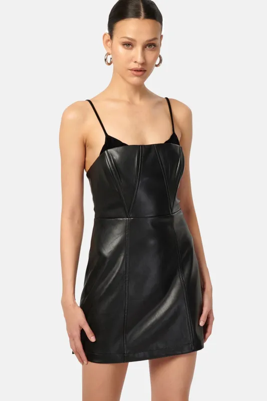 Dehya Vegan Leather Dress Black made by CAMI