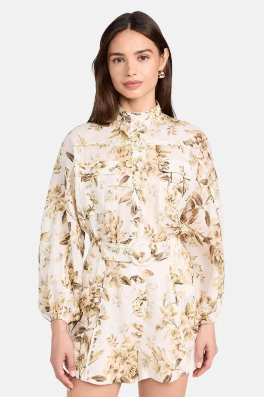 Golden Panelled Playsuit Sage Toile Floral sold by Blue & Cream