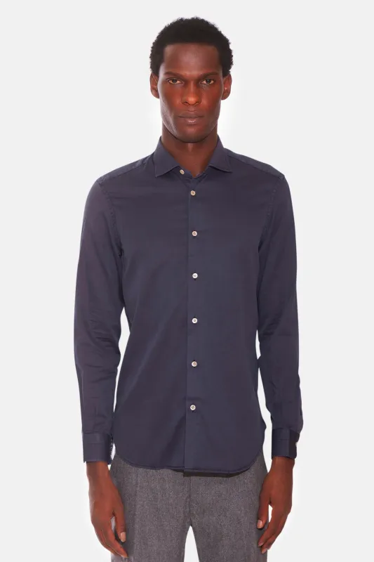 Garment Dyed Tencel Shirt Washed Navy sold by Blue & Cream