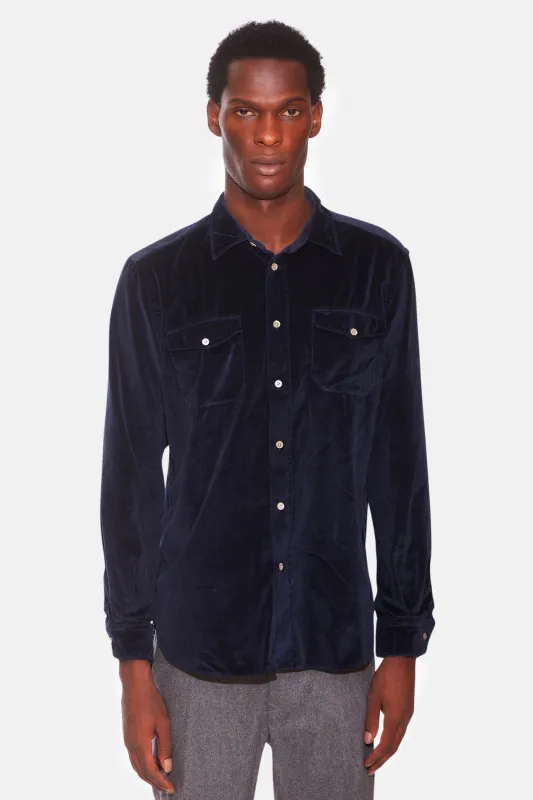 Soft Velvet Western Shirt Navy sold by Blue & Cream