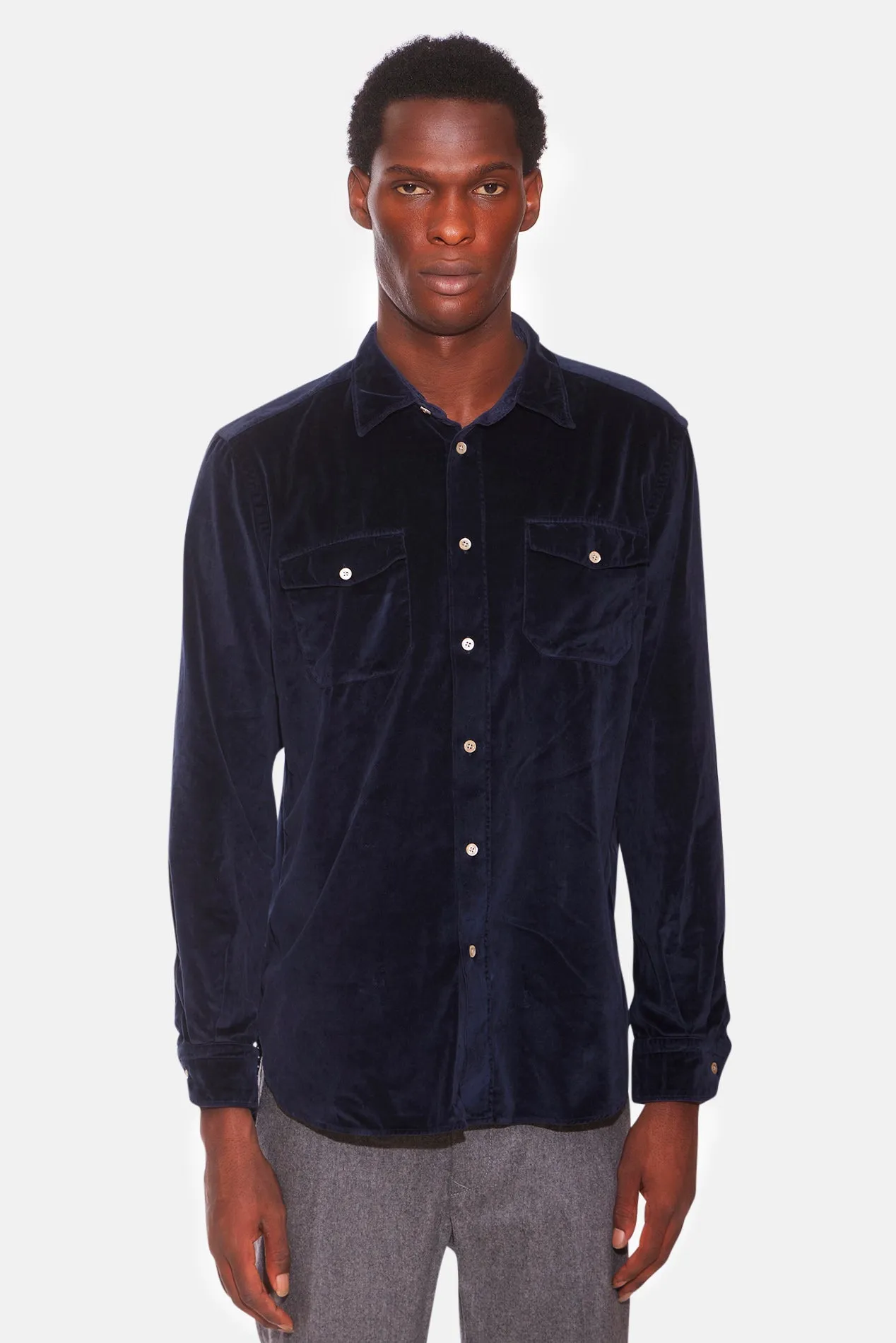 Soft Velvet Western Shirt Navy sold by Blue & Cream