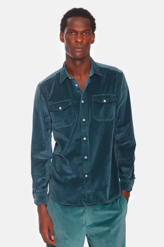 Soft Velvet Western Shirt Teal sold by Blue & Cream