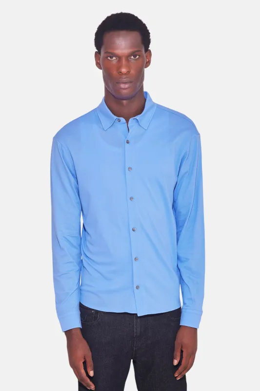 Dre Pique Button Up Shirt Blue sold by Blue & Cream