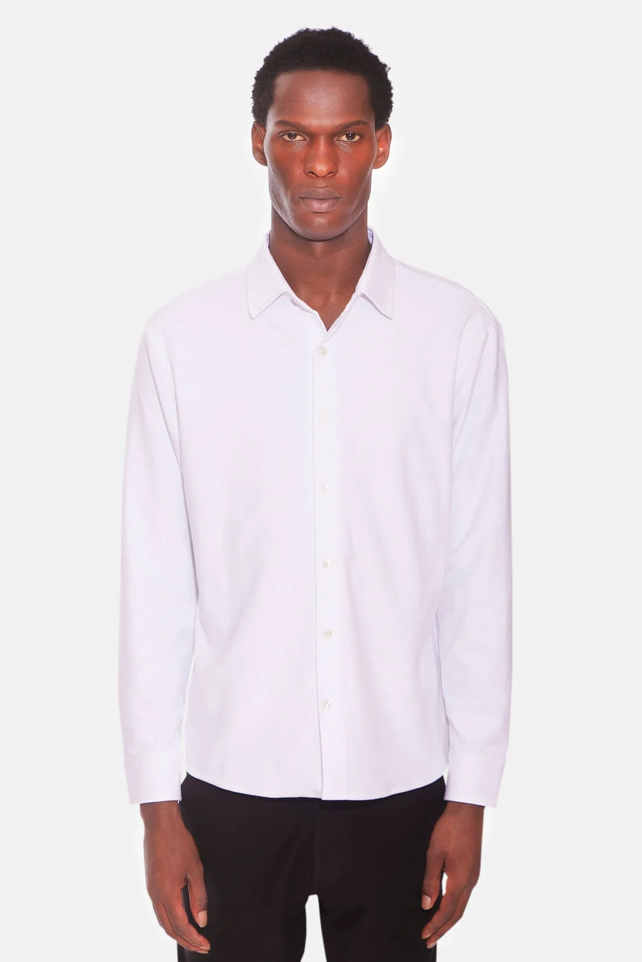 Dre Pique Button Up Shirt Pure White sold by Blue & Cream