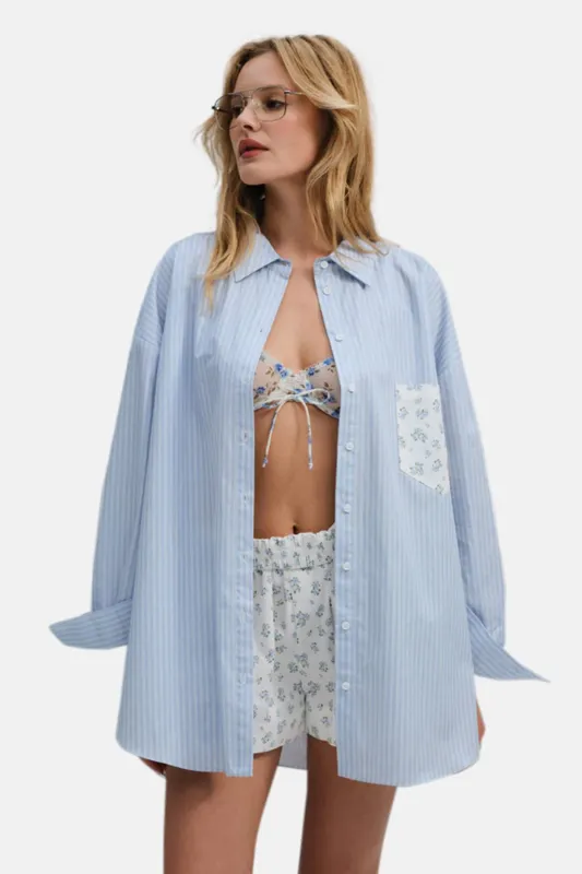 Tamren Button-Up Shirt Blue made by For Love And Lemons