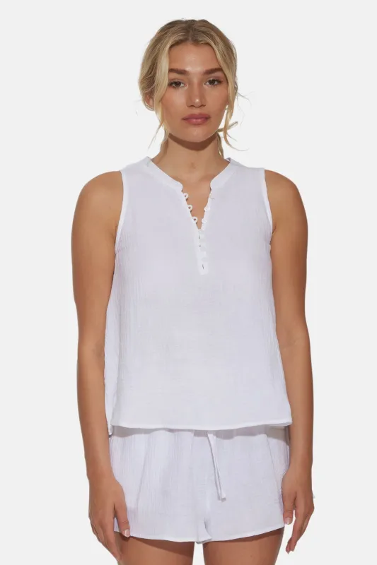 Devon Gauze Sleeveless Top White sold by Blue & Cream
