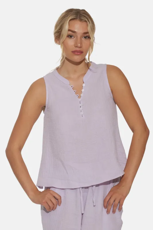 Devon Gauze Sleeveless Top Lavender sold by Blue & Cream