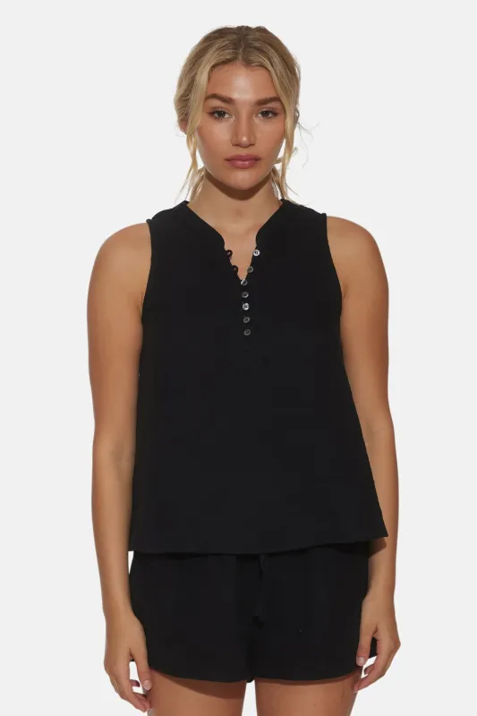 Devon Gauze Sleeveless Top Black sold by Blue & Cream