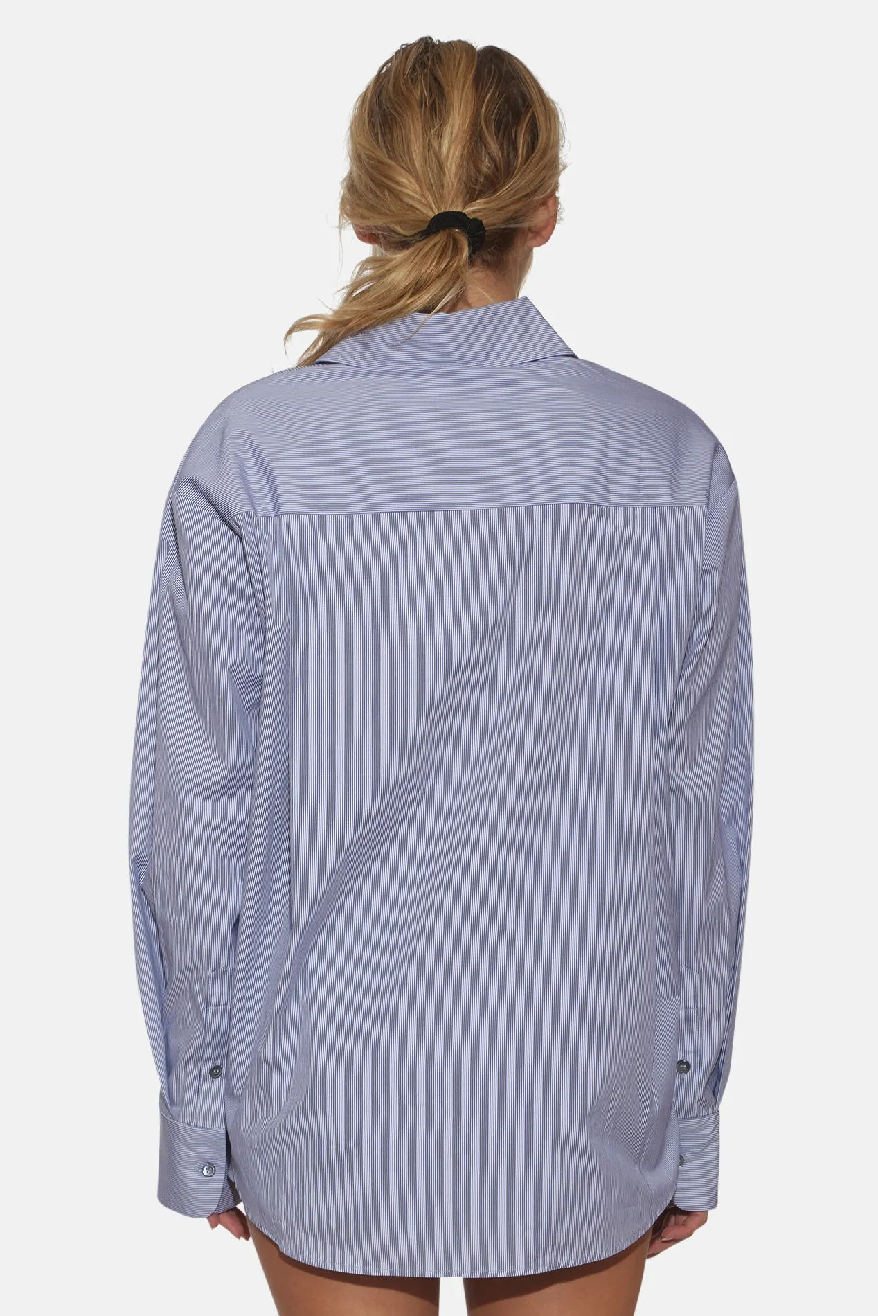 Lily Poplin Boyfriend Shirt Micro Pinstripe Navy/White sold by Blue & Cream product image thumbnail 3