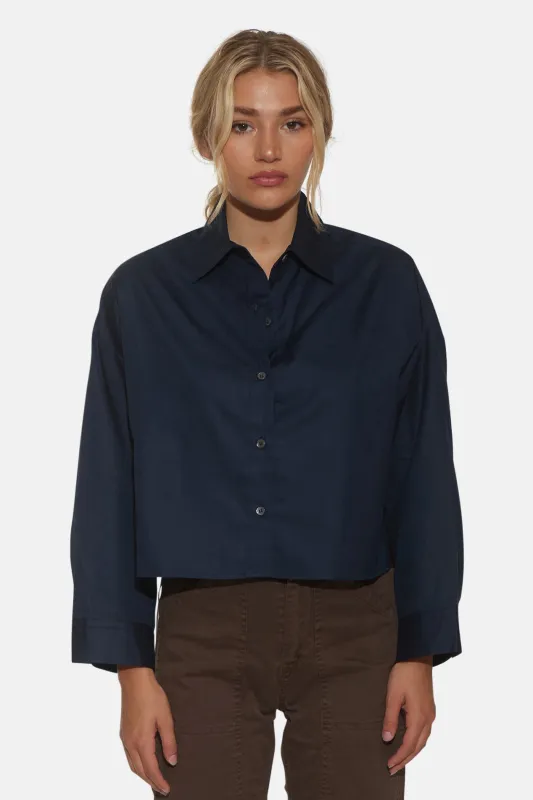 Gansett Poplin Crop Shirt Navy sold by Blue & Cream