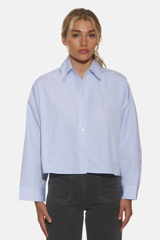 Gansett Poplin Crop Shirt Micro Stripe White/Blue sold by Blue & Cream