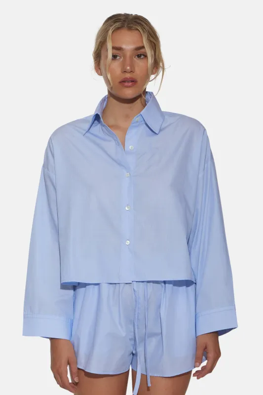 Gansett Poplin Crop Shirt Chambray sold by Blue & Cream
