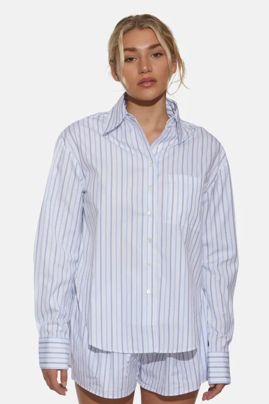 Lily Poplin Boyfriend Shirt Multi Stripe sold by Blue & Cream