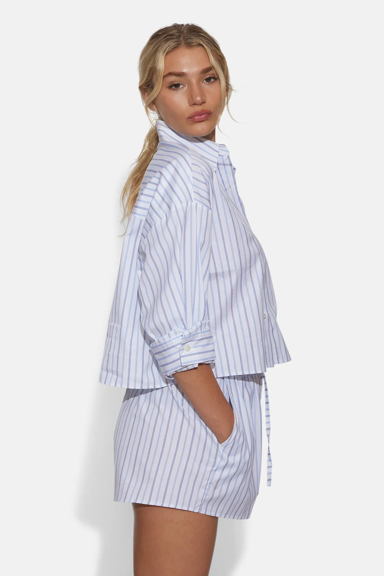 Gansett Poplin Crop Shirt Multi Stripe sold by Blue & Cream product image thumbnail 2