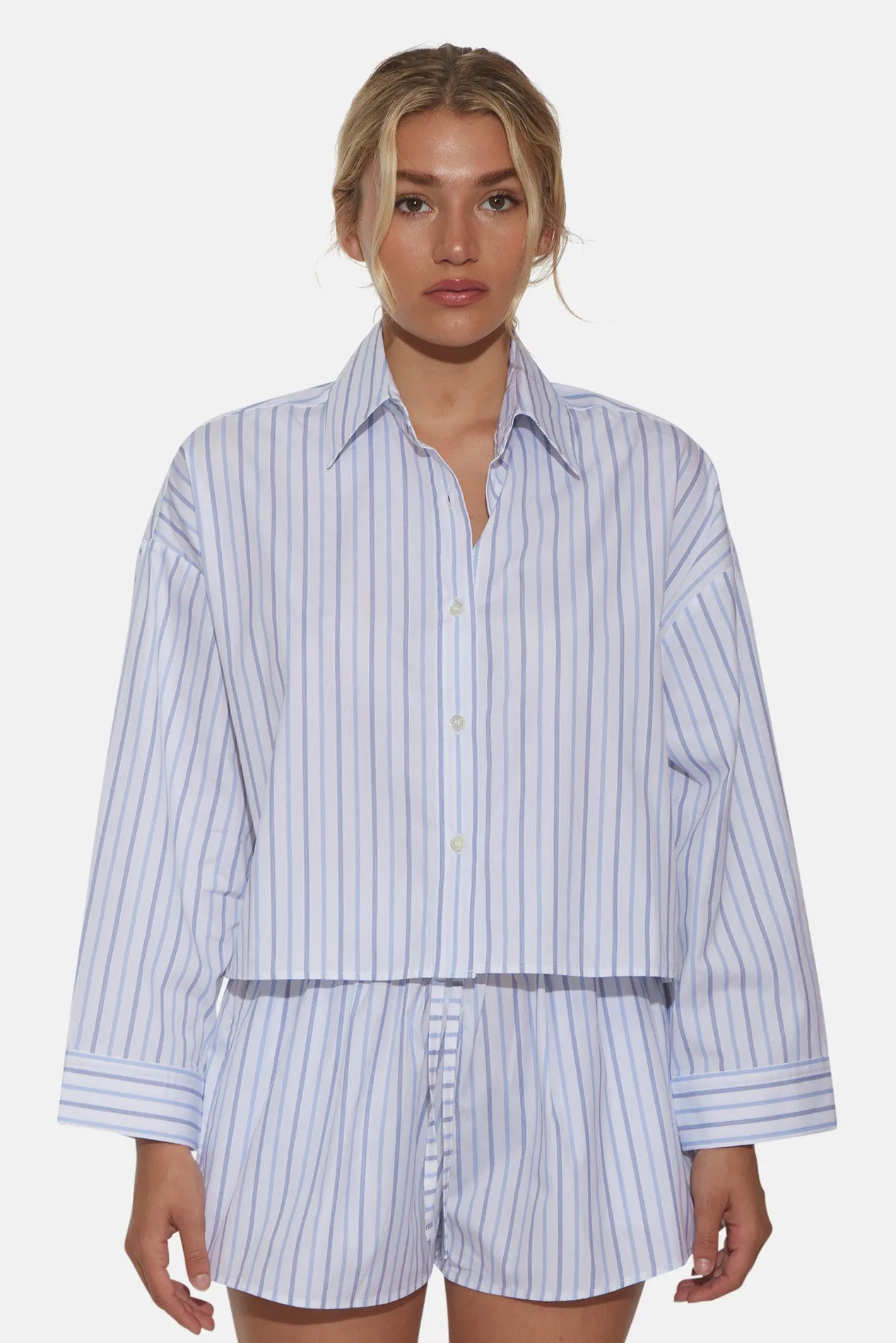 Gansett Poplin Crop Shirt Multi Stripe sold by Blue & Cream