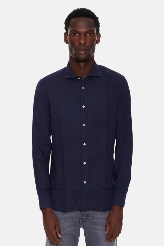 Cotton French Collar Shirt Navy made by Boglioli