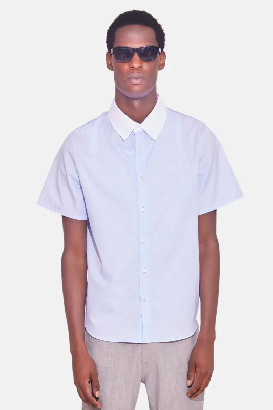 Poplin Short Sleeve Buttondown Pale Blue w/ White Collar sold by Blue & Cream