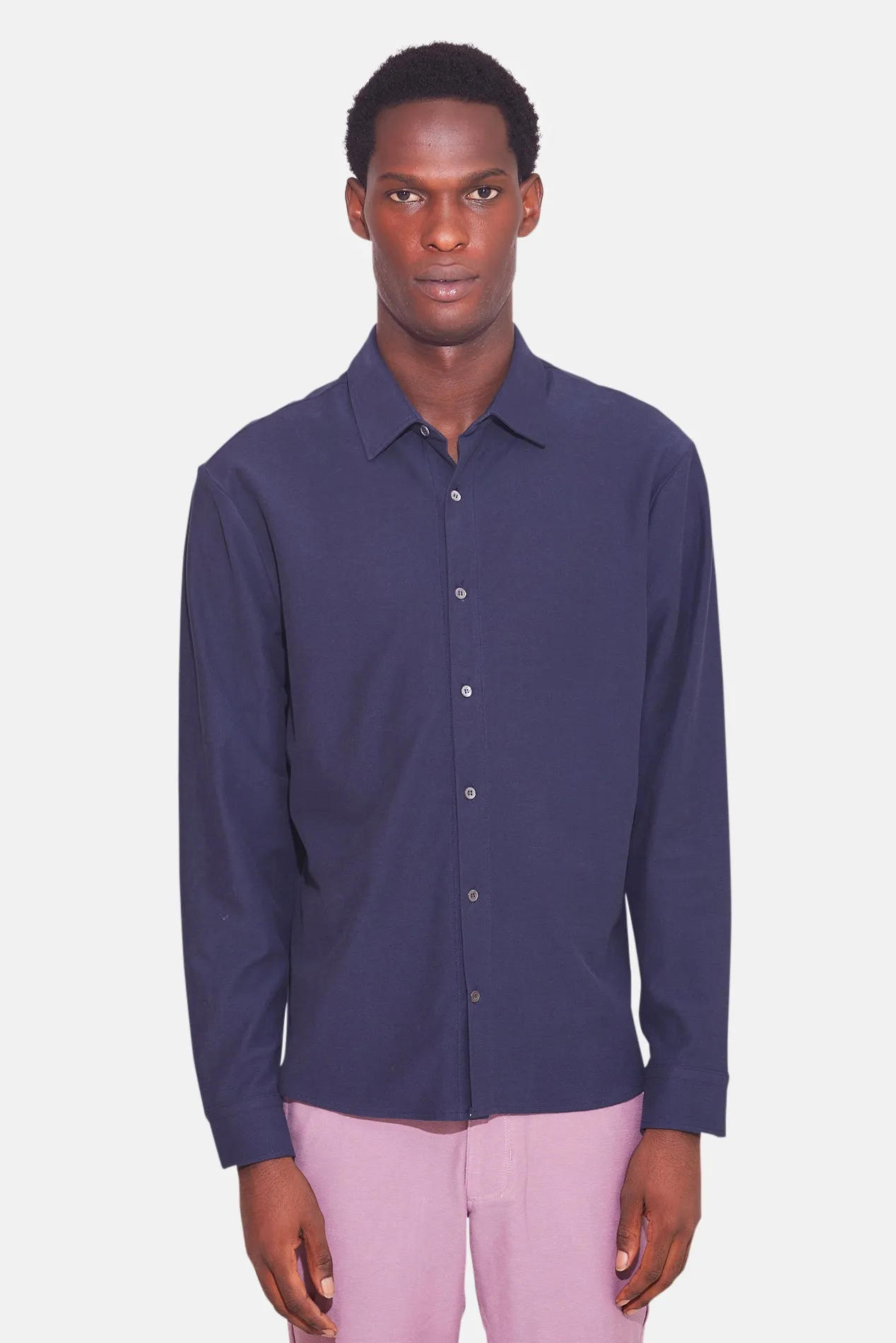 Dre Pique Button Up Shirt Washed Navy sold by Blue & Cream