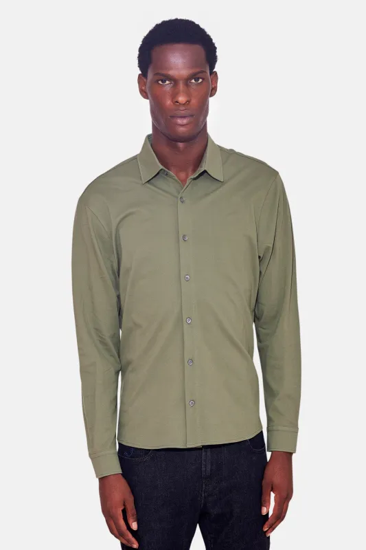 Dre Pique Button Up Shirt Olive sold by Blue & Cream