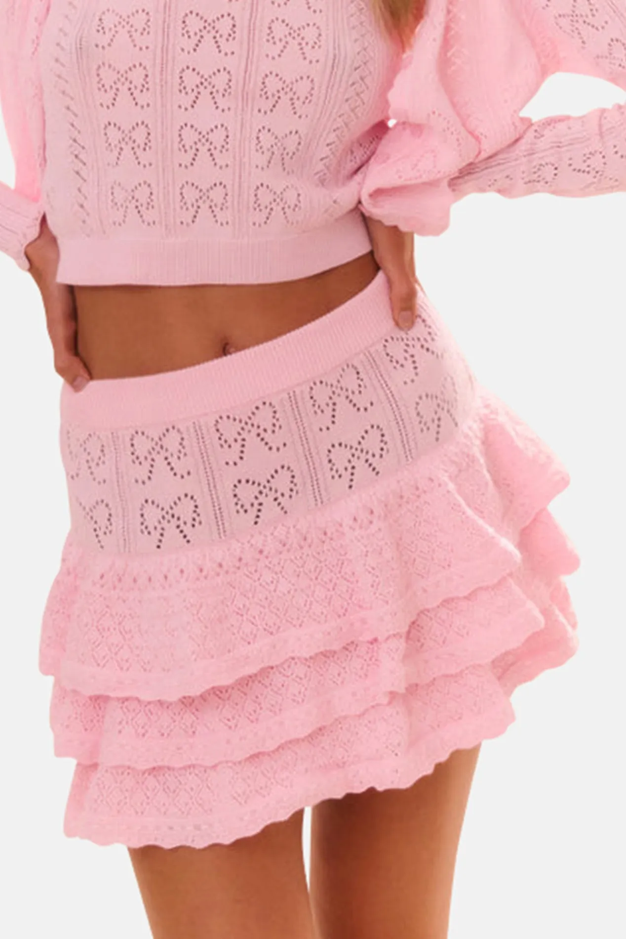 Baudin Bow Pointelle Mini Skirt Ballerina Pink sold by Blue & Cream