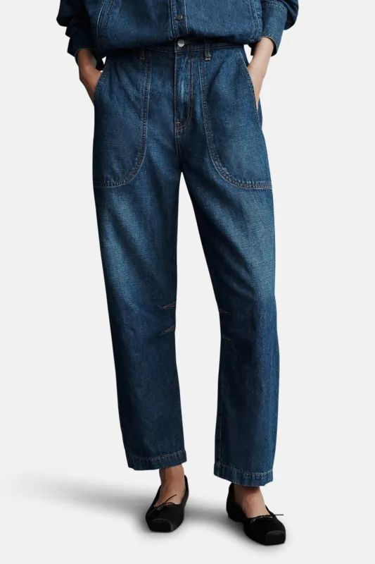 Jetties Beach Pant In Linen Cotton Denim Dark Wash sold by Blue & Cream