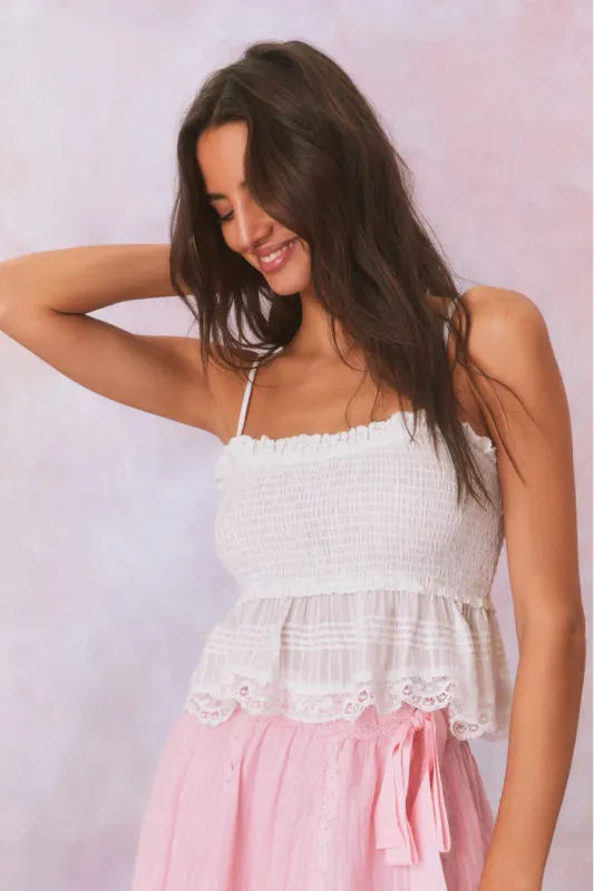 Marzenia Cotton Smocked Top True White sold by Blue & Cream