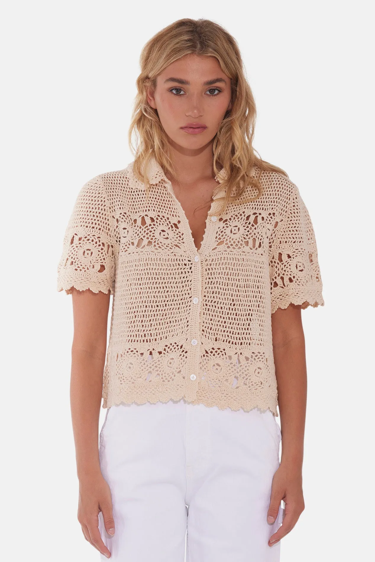 Molly Crochet Shirt Natural sold by Blue & Cream