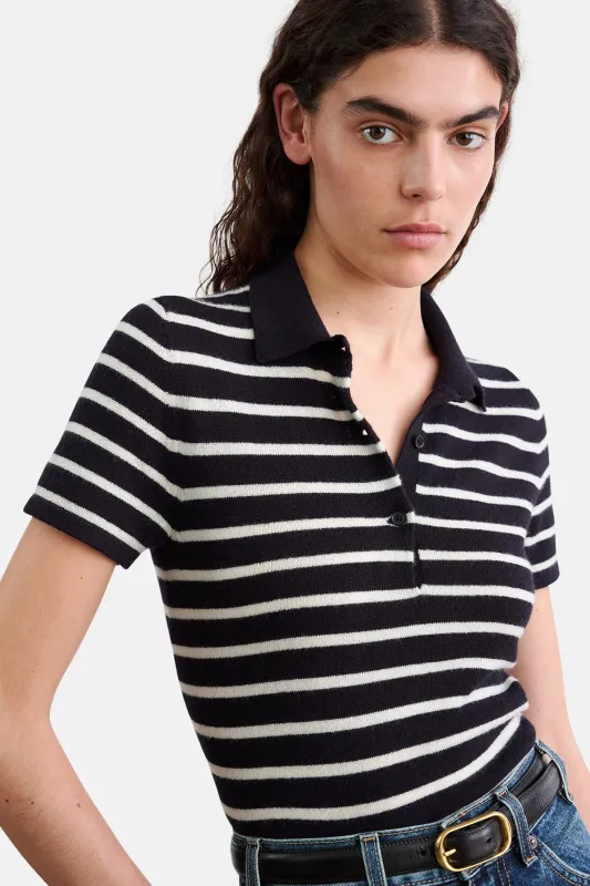 Leanna Polo Dark Navy/Ivory Stripe sold by Blue & Cream