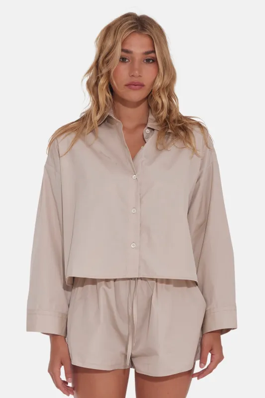Gansett Poplin Crop Shirt Beige sold by Blue & Cream