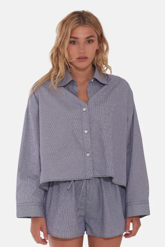 Gansett Poplin Crop Shirt Mini Black Gingham sold by Blue & Cream