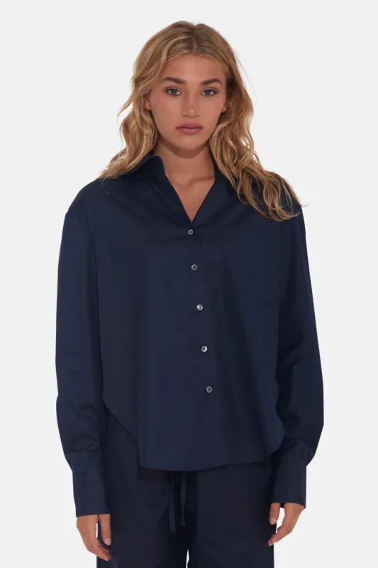 Lily Poplin Boyfriend Shirt Navy sold by Blue & Cream