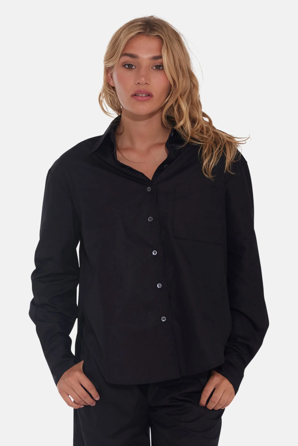Lily Poplin Boyfriend Shirt Black sold by Blue & Cream