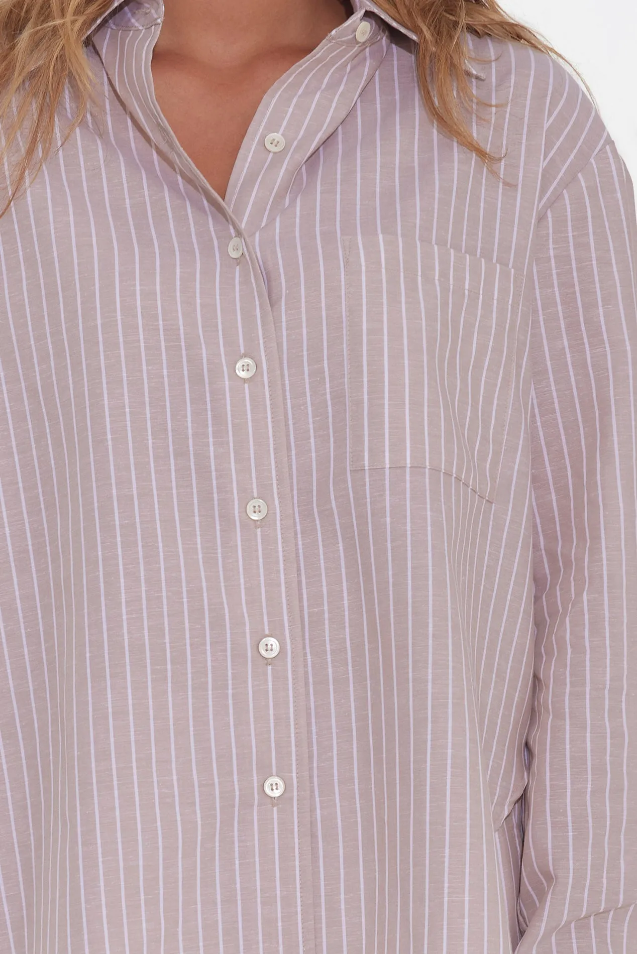 Eloise Cotton/Linen Boyfriend Shirt Beige Stripe sold by Blue & Cream product image thumbnail 5