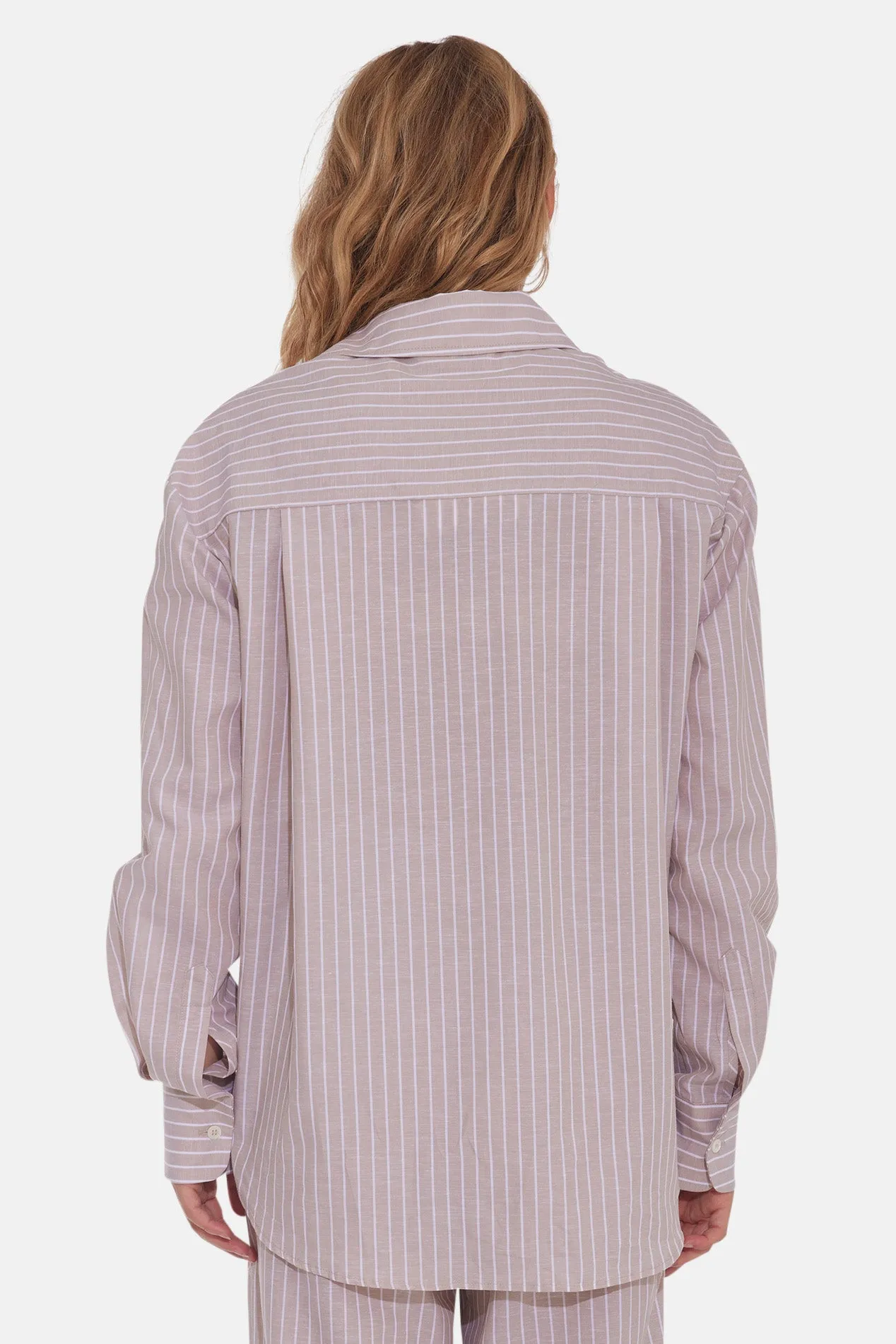 Eloise Cotton/Linen Boyfriend Shirt Beige Stripe sold by Blue & Cream product image thumbnail 3
